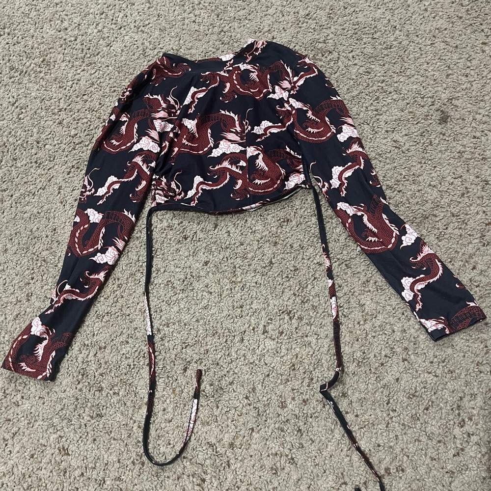 Dragon print cropped top, shein, open back